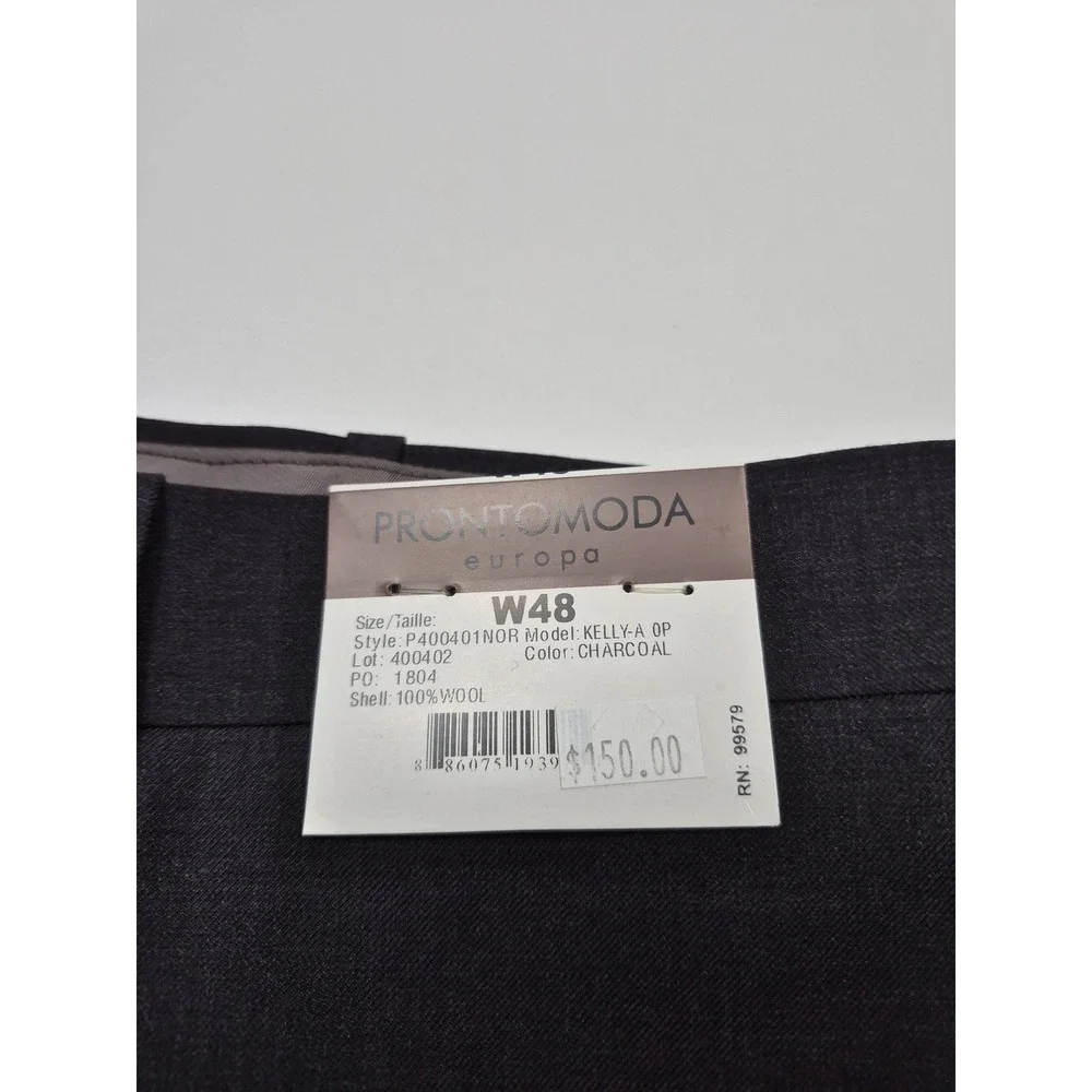 Prontomoda Suit Pants Mens 48x36 Charcoal Wool Super 140s Dress Unhemmed NWT